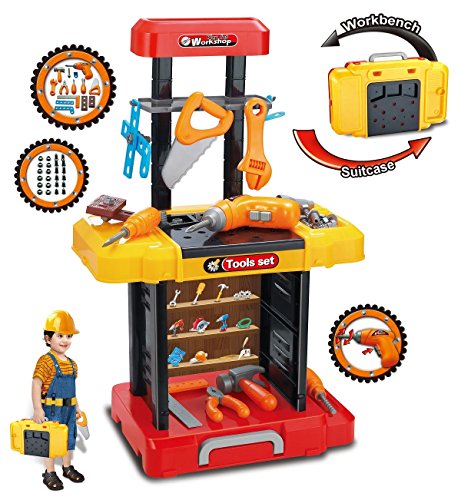 SOKA® Kids 40 Piece Toy Tool Kit Play Set Portable Working Fold-able Work Bench Workshop With Drill