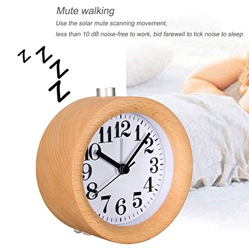 Wecker Holz, Calar Nachtlicht Kinder Stunden Kleiner Wecker Holz Retro Runde Tischuhr Snooze Funktion Lautlos Buchenholz Digital Wecker Alarm Clock - 2