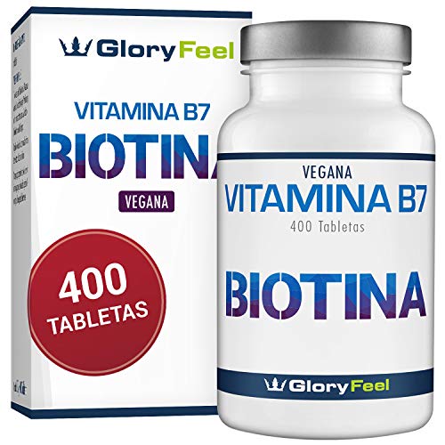 Biotina 10.000 mcg | 400 Comprimidos de Biotina (13 Meses de Suministro) | Vitamina B7 para el Cabello Piel y Uñas | Fabricado en Alemania de GloryFeel