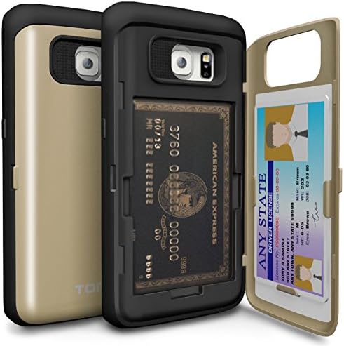 Galaxy S6 Edge Case, TORU [S6 Edge Wallet Case Gold] Protective Slim Fit Dual Layer Hidden Credit Card Holder ID Slot Card Case with Mirror for Samsung Galaxy S6 Edge - Gold