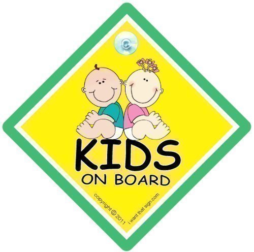 KID's On Board Car Sign, Kids on Board Safety Sign Green, Baby on Board Sign, FREE UK Postage, Bumper Sticker Style, Baby Car Sign, Funny Car Signs