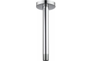 Voolan Shower Arm with Flange, Ceiling Mounted Round Fixed Shower Pipe, Bathroom Straight Rain Shower Replacement Arm, Universal Connection 1/2 NPT (10 Inch, Chrome)