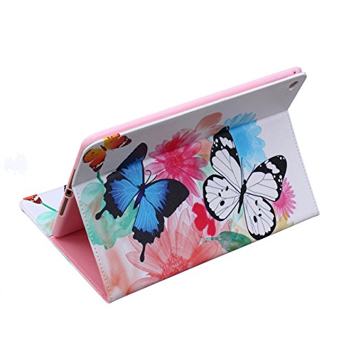 iPad Air 2 Hülle, Deenor Bunt Painting und Stilvoll Brieftasche Tasche PU Leder Flip Protective Stand Tasche Schutzhülle Hülle für Apple iPad Air 2 iPad 6 Generation.[Three Butterflies] - 5