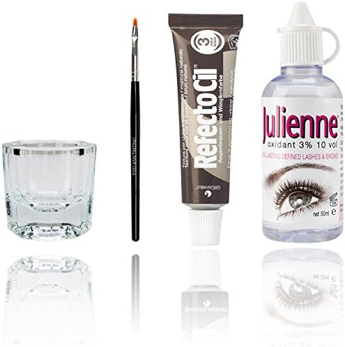 RefectoCil Eyelash &amp; Eyebrow Tint Dye KIT with Brush, Mixing Dish &amp; Julienne Developer - Long Lasting, up to 6 Weeks (Brown)