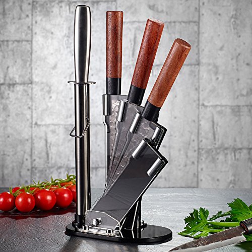 TokioKitchenWare Messerblock aus Acrylglas für 4 Messer u. Schleifstab - 3