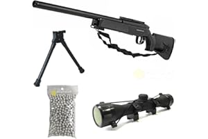 CYBERGUN Softair Pacchetto Completo con Accessori - Fucile per Softair, Swiss Arms Eagle Nero Sniper, a Molla, 0,5 Joule, Ricarica Manuale
