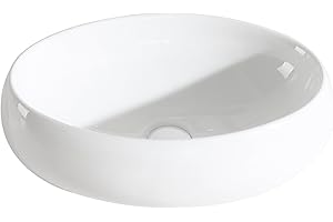 Eridanus Oval Bathroom Countertop Sink, White Ceramic Worktop Sink, Vessel Bowl for Wardrobe, Bathroom, Vanity Unit, White Gloss - 470 x 330 x 150 mm