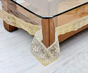 Kuber Industries Transparent Golden Lace PVC 4 Seater Center Table Cover 60