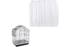 KEWUF Cubierta de Jaula, Malla para Jaulas de Pájaros, Receptor de Semillas para Jaula de Pájaros, Malla Jaula Transpirable y Antipolvo, Circunferencia Ajustable 90-140CM, Altezza 25CM (Blanco)