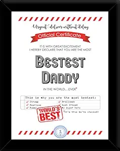 Paper Plane Design Gift for Father Best Daddy Certificate Framed A4 Size with Table Stand and Hanging Hook