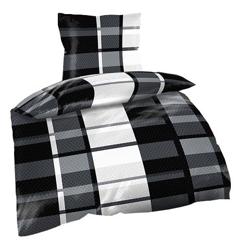 4 tlg Bettwäsche karo 135 x 200 cm schwarz grau anthrazit Microfaser 2 Garnituren M16