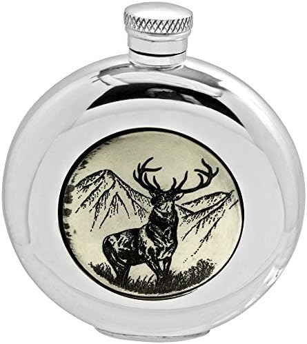 Piper Pewter 6oz Round Scrimshaw Stag Pewter Flask New Boxed PPSC125