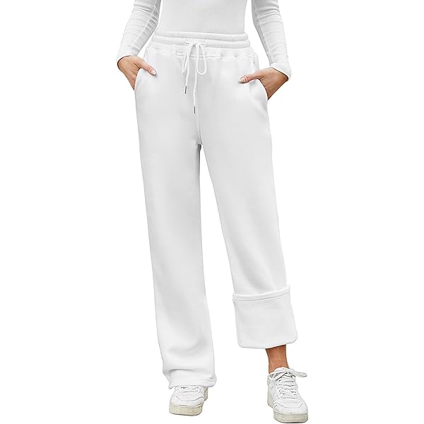 Générique Pantalon De Confortable Droit Long Femme 2025 Élastique Taille Haute Ample à Jambes Loisirs Doublé De Polaire Pantalon D'extérieur Comfort Everyday Automne Hiver Jogging Pantalons