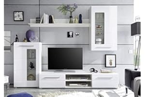 Avanti Trendstore - Wall Unit in White / High-Gloss Decor Approx. 240 x 190 x 42 cm (W x H x D)