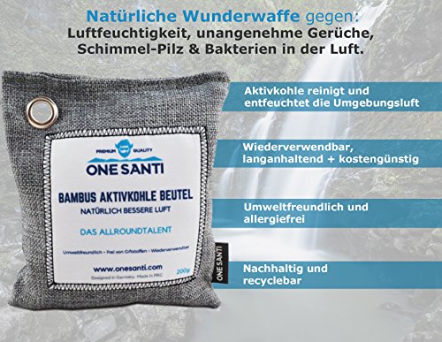 Luftentfeuchter mit Bambus-Aktivkohle von ONE SANTI ✲ Das Aktivkohle Säckchen im 2er Set ✲ Der beste umweltfreundliche Lufterfrischer und effektive Geruchsentferner – Dein Geruchsneutralisierer für Auto, Küche, Schrank, WC, Wohnwagen oder Sport-tasche - 3