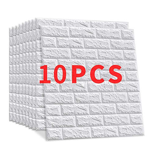 10 Pieces PE mousse 3D brique de pierre Win-Y DIY Auto-Adhésif Autocollants Imperméable Papier Stickers muraux Autocollants Décor mur Stickers carrelage gaufrée Wall Stickers 23.6"x23.6"