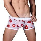 Herren Dessous,Resplend Mode Neue Männer Transparente Lip Print Dessous Hüften Mesh-Hosen Komfortable Boxershorts Unterwäsche Höschen Atmungsaktiv Panties (Schwarz, L)