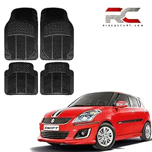 Riderscart (4 Pcs) Full Set Ridged Heavy Duty Anti- Slip Car Rubber Floor/Foot Mat for Maruti Suzuki Swift (Non Slip, Black) with Warranty