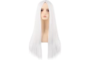 MapofBeauty 28 Zoll/70 cm Mode Monochrom Länge Gerade Perücke Hohe-Temperatur Faser normale Perücke (Weiß)