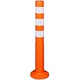 Ladwa Flexible Plastic Spring Post Barrier (Pack of 1) High Grade Elastomeric Polymer Material With 3 White Reflective Tapes Easy To Install Safety T-Top Bollard Barrier Parking Block (Orange)