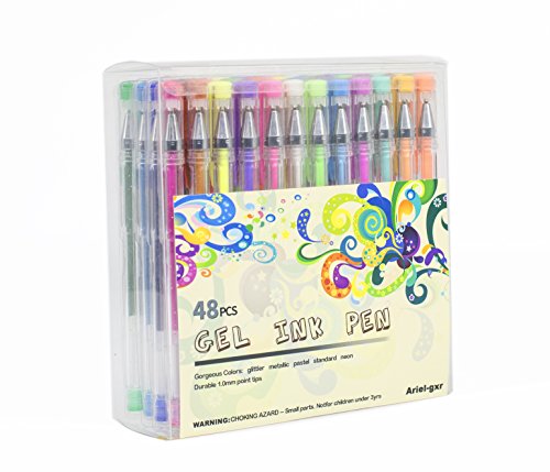 48 Stück Gelschreiber Gelstifte Set, Aril-gxr bunte Stifte inklusive Glitte, Metallisch, Pastell, Noen Gel-Stifte für Künsterbedarf, Erwachsene Malbücher, zeichnen, skizzieren, basteln usw.