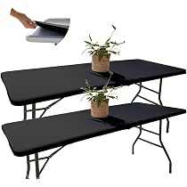 Nappe Rectangulaire Élastique Gris 182x76cm - Anti-Tache - Pour Table Jardin/Camping - Résistante Au Vent