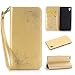 Produktbild Lonchee Sony Xperia M4 Aqua Wallet Tasche Brieftasche Schutzhülle , geprägten Design Hochwertige PU Leder Folio Tasche Case Hülle im Bookstyle mit Standfunktion Kredit Kartenfächer (golden)
