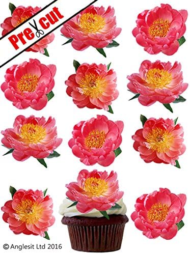 PRE-CUT PEONY FLOWERS EDIBLE RICE / WAFER PAPER CUPCAKE CAKE TOPPERS BIRTHDAY WEDDING PARTY DECORATIONS