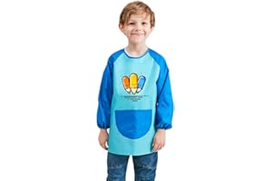Lazz1on Tablier Blouse de Peinture Enfant Manches Longues Etanche Bavoir Repas Protection pour Bébé Fille Garçon 2-8 Ans