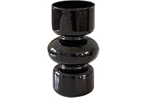 AINIUNIU Vasi Moderni in Vetro Idroponico Ondulato, Vaso di Vetro a Tulipani per Fiori, Vaso in Vetro a Tre Strati per Decorazione, Vaso in Vetro Geometrico, per Casa, Ufficio, Matrimonio, Nero