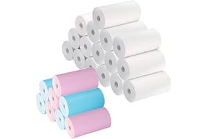 TQPXZO 24 rollos de papel térmico para cámara infantil, 16 rollos de color blanco, 8 rollos de papel térmico multicolor, mini impresora de fotos portátil para niños, cámaras instantáneas (57 x 25 mm)