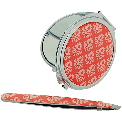Compact Travel Mirror (True Image) & Tweezers Pink Gift Set SC973