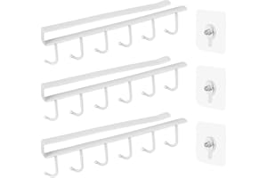 SHEEPPING 3 soportes para tazas, para armario, sin taladrar, ganchos de almacenamiento, ganchos para tazas, vasos, copas de vino, utensilios de cocina, con tornillos autoadhesivos, color blanco