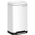 SONGMICS Kitchen Bin, 8 Gallon (30L) Rubbish Bin, Steel Pedal Bin with Lid and Inner Bucket, Soft Close, White LTB01W