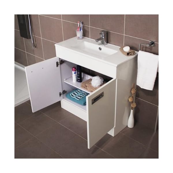 800 Vanity Unit with Basin for Bathroom Ensuite Cloakroom - Luxury Soft Closing White Compact Design - Inset Ceramic Hand Wash Sink - Modern Deep Fill 2 Door Storage Cupboard in Gloss Finish - includes Internal Shelf (Dimensions ** MDF Furniture Cabinet - Height: 825mm, Width: 813mm, Projection: 365mm ** Basin Weight: 13kg) - Image 4
