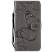 Produktbild DENDICO Huawei P10 Lite Hülle, PU Leder Handyhülle mit Standfunktion und Kartenfach, Schmetterling Muster Magnetverschluss Flip Brieftasche Etui TPU Schutzhülle für Huawei P10 Lite - Gris