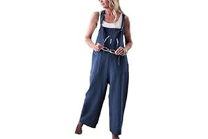 MORBUY-SHOP Petos de Pantalones Largo Casual para Mujer, Morbuy Verano Lino Baggy Harem Mono Suelto Moda Bolsillos Overoles Jumpsuit Tirantes Playa Fiesta Oficina Pantalón