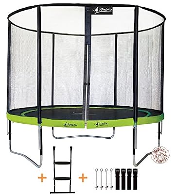 Kangui - Trampoline de Jardin Rond 305 cm + Filet de sécurité + échelle + kit d'ancrage PUNCHI Aloe 300