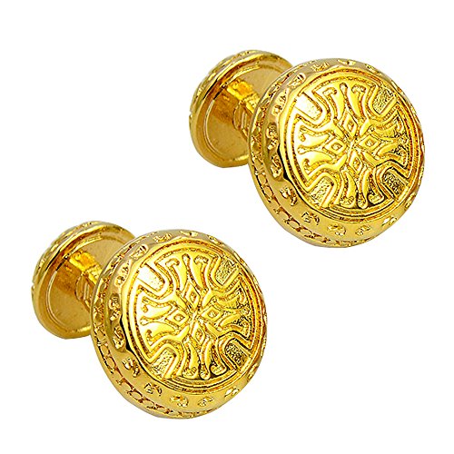 Luxury engraved gold plated cufflink artistic pattern double sided cufflink high end bling cufflinks