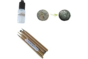 spaceshop Kit de lápices de limpieza de monedas de metal Detector de la historia de la moneda 4 unidades de mina gruesa fina cincel (4 lápices + líquido)
