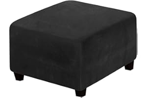 qiden Square Velvet Ottoman Cover, Square Foot Stool Cover, X-Large Stretch Footstool Slipcover, Luxury Velvet Pouffe Cover For Living Room. (Foot Stool Not Included)-Square-M-Black