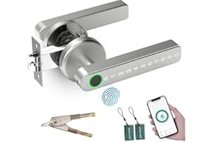 AILRINNI Smart Door Lock - 5 in 1 Fingerprint Door Lock,Zinc Alloy, with APP/IC Card/Passcode/Key/Fingerprint Biometrics, Single Side Smart Door Handle for Home, Bedroom, Hotel(APP Smart Management)
