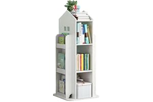 Neo House Shaped 360° Rotating Kids' Children's Freestanding Bookshelf Bookcase 10 Shelf Shelve Space‑Saving Design (White)
