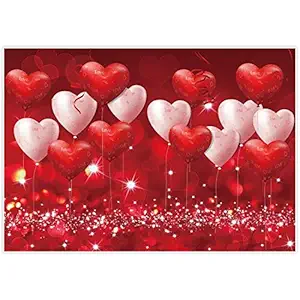 Allenjoy 7x5ft Fabric Valentine's Day Backdrop Red Hearts Balloons Love Theme Party Supplies for Engagement Bridal Shower Photography Background Studio Portrait Pictures Shoot Props Favors