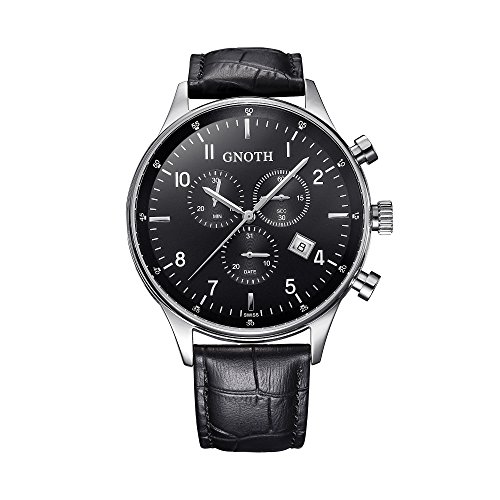 GNOTH Mnnerchronograph in Schwarz, Saphirglas, Lederarmband, Datumsanzeige und arabischen Ziffern GNOTH Mnnerchronograph in Schwarz, Saphirglas, Lederarmband, Datumsanzeige und arabischen Ziffern