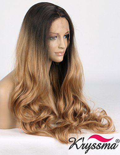 K’ryssma Blond Lang Perücke Braun Blond Ombre Wavy Wig Synthetic Haar Wavy Blond Perücke Half Hand Tied 24 inch - 2