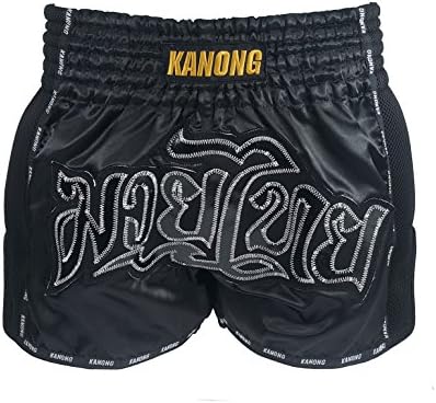 Kanong Retro Muay Thai Kick Boxing Training Fight Shorts : KNSRTO-206-Black Size M