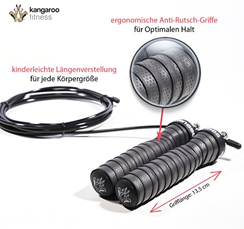 ⭐ Kangaroo Fitness ⭐ – Speed Rope Springseil von höchster Qualität – langlebige Bauweise & ergonomische Anti-Rutsch Handgriffe sowie Bonus Trainingsplan & extra Seil - 5