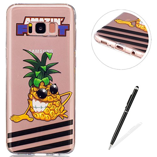 Samsung Galaxy S8 Plus Hülle,MAGQI Transparent Ultra Dünn Gel TPU Bumper Tasche mit Bunter Cartoon Design [Kratzfeste,Scratch-Resistant] [Crystal Clear] Weiche Silikon Gummi Schutzhülle [Frei Stylus Pen] 360 edge protection für Samsung Galaxy S8 Plus - Ananas