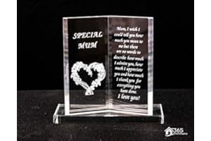 HomeZone® Sentimental Glass Plaque with LED Light - Table Decor Paperweight Message Engraved Book Shaped Special Mum Christmas Ornament Plaque - Decorative Gifts for Christmas, Mothers Day or Birthday